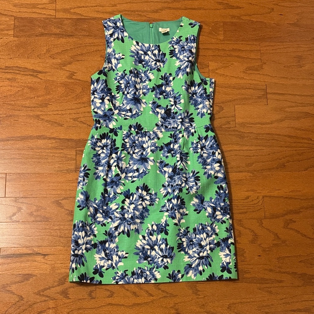 J. Crew Sleeveless Mini Dress in Green and Blue Floral